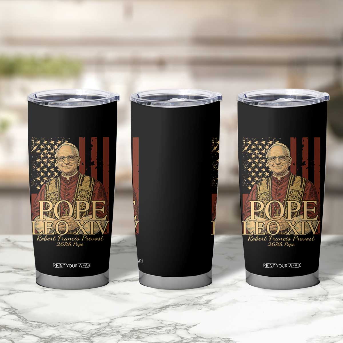 Cardinal Pope Leo XIV Tumbler Cup 267th Robert Francis Prevost American Flag TS11