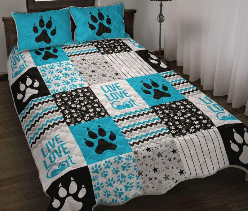 Cat Shape Pattern Blue Comfortable High Quality Quilt Bedding Set Bedroom