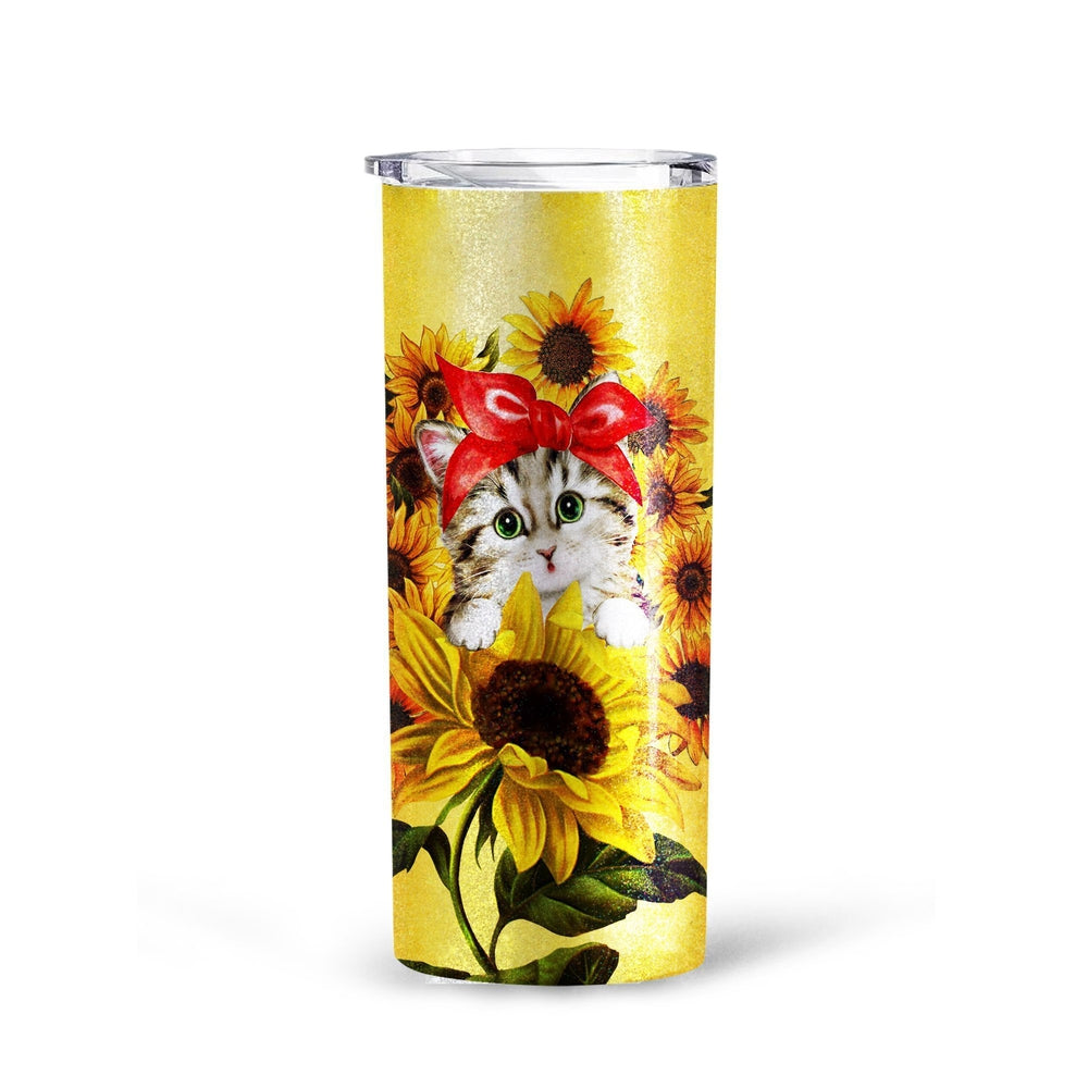 Cat Sunflower Custom Tall Glitter Tumbler