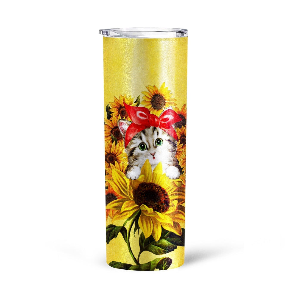 Cat Sunflower Custom Tall Glitter Tumbler