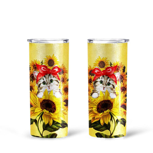 Cat Sunflower Custom Tall Glitter Tumbler