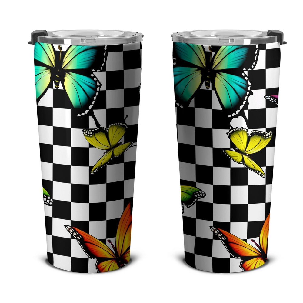 Checkerboard Butterfly Tumbler Stainless Steel Custom Pattern Car Accessories