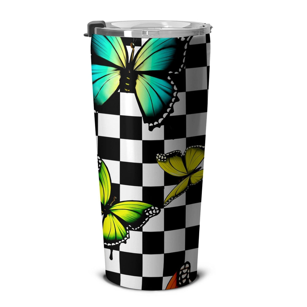 Checkerboard Butterfly Tumbler Stainless Steel Custom Pattern Car Accessories