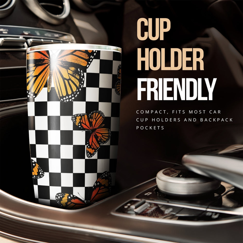 Checkerboard Butterfly Tumbler Stainless Steel Custom Pattern