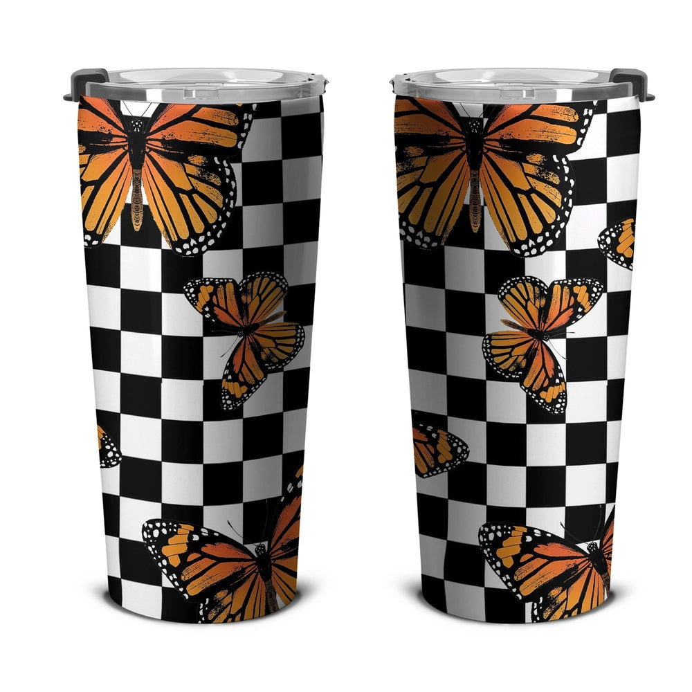 Checkerboard Butterfly Tumbler Stainless Steel Custom Pattern