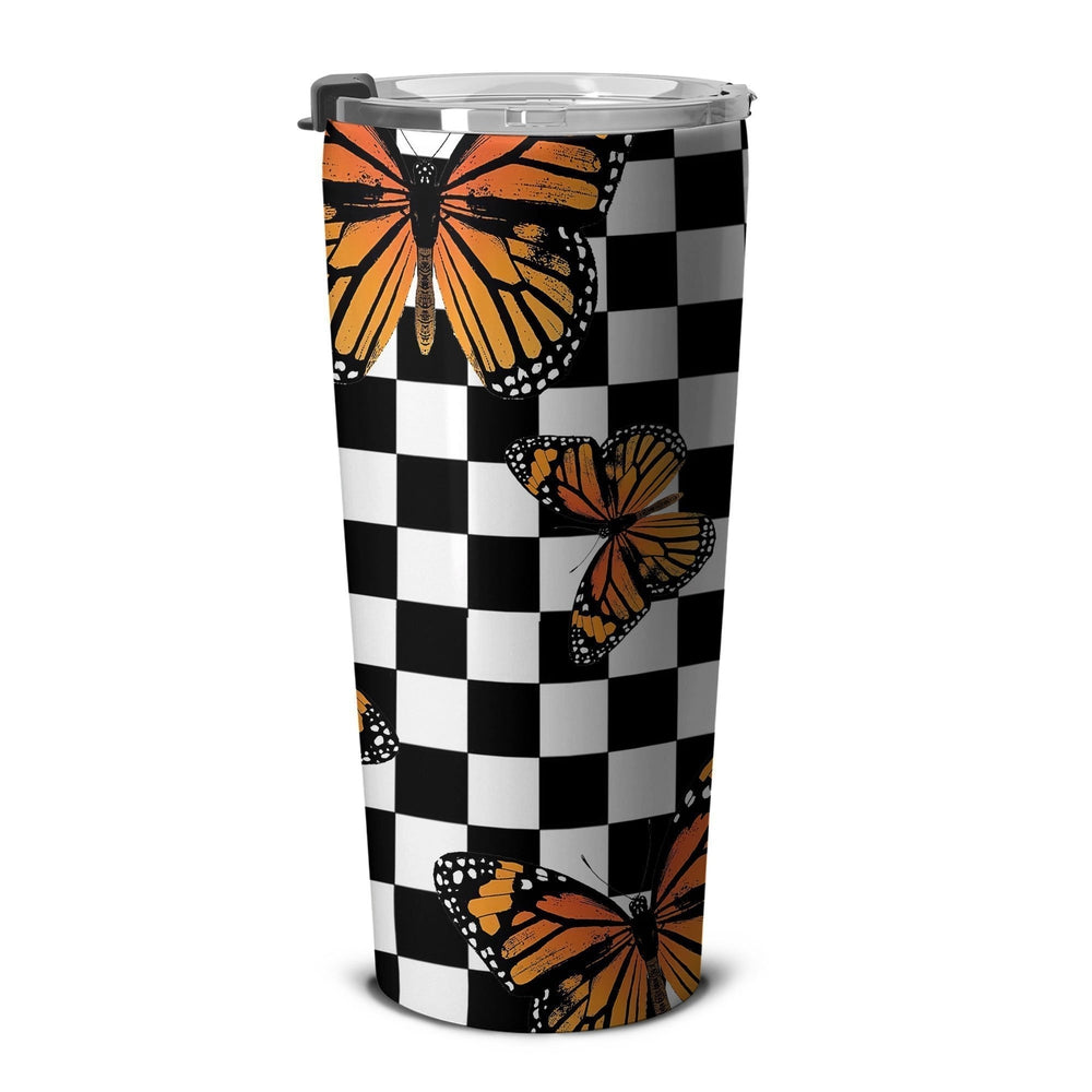 Checkerboard Butterfly Tumbler Stainless Steel Custom Pattern