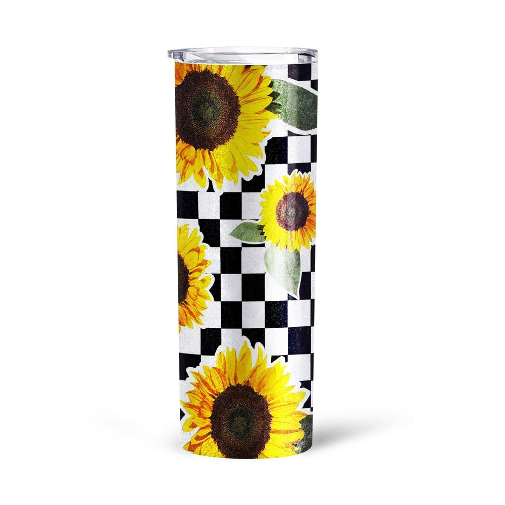 Checkerboard Sunflower Tall Glitter Tumbler Custom