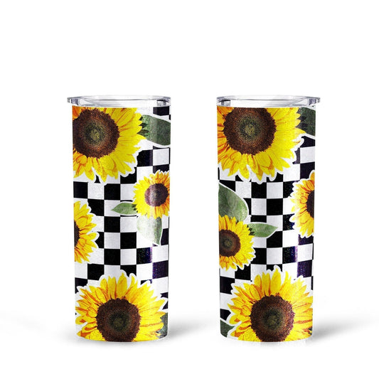 Checkerboard Sunflower Tall Glitter Tumbler Custom