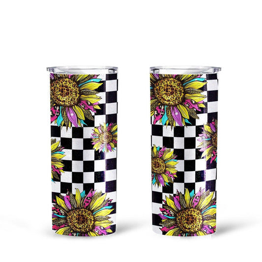 Checkerboard Sunflower Tall Glitter Tumbler Custom Leopard Skin
