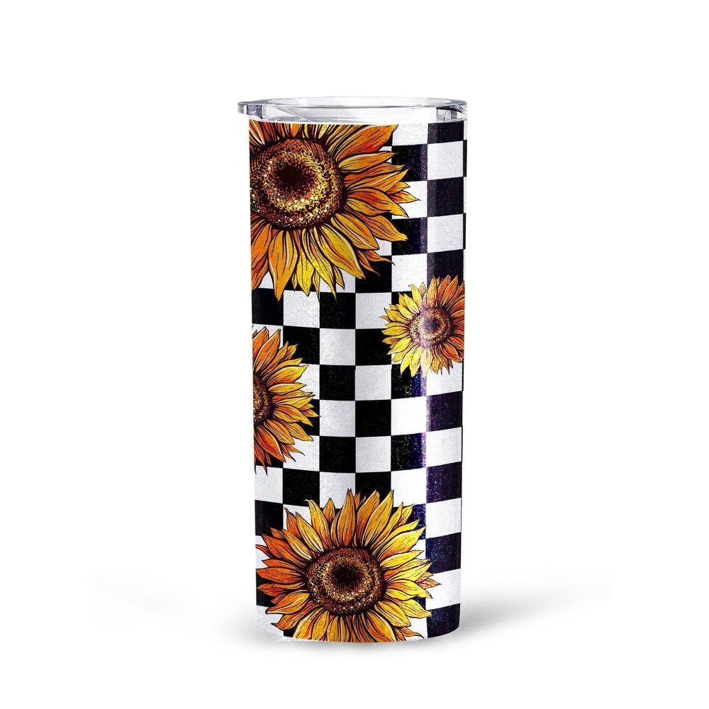 Checkerboard Sunflower Tall Glitter Tumbler Custom Pattern Car Accessories