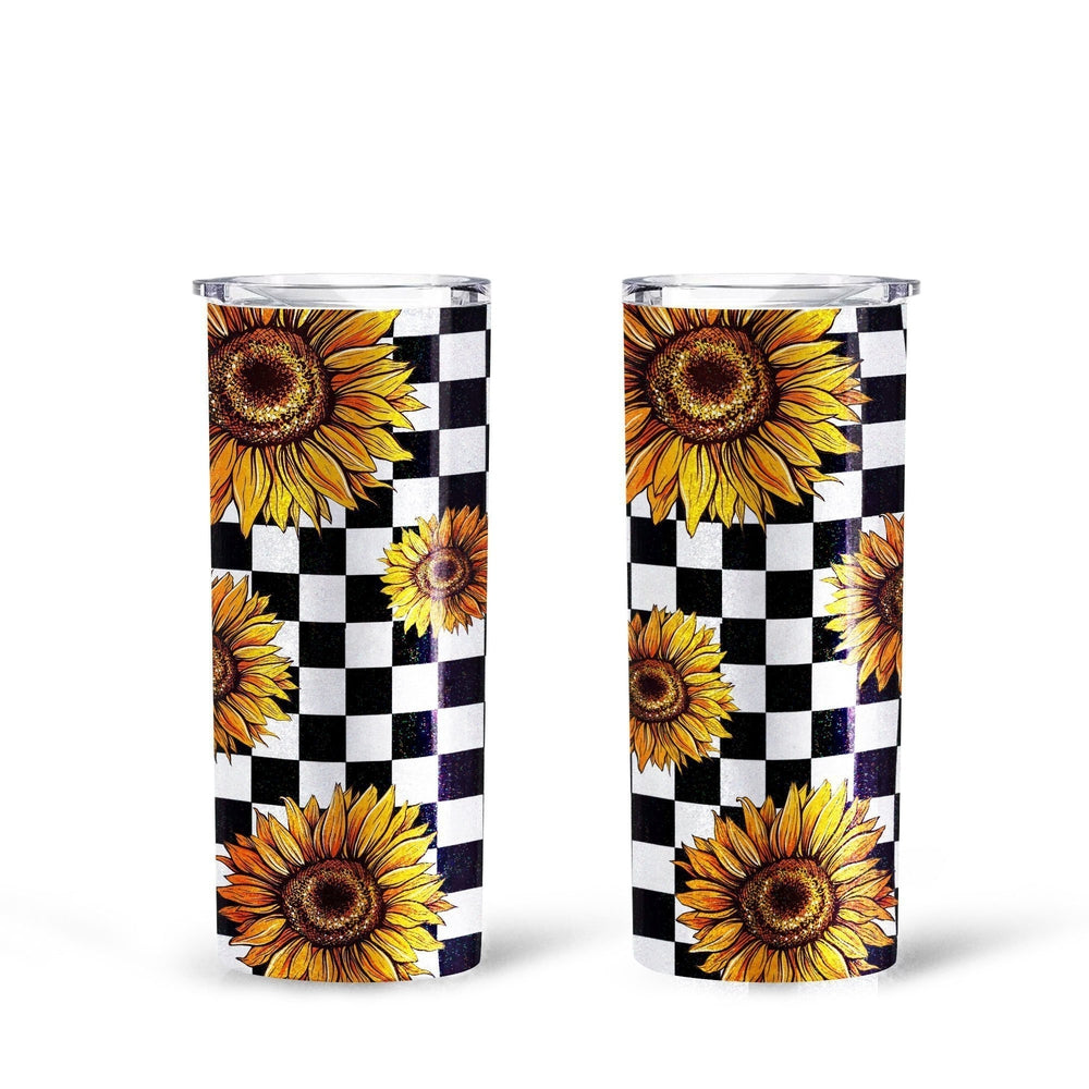 Checkerboard Sunflower Tall Glitter Tumbler Custom Pattern Car Accessories