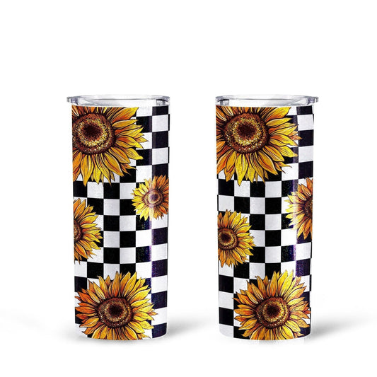 Checkerboard Sunflower Tall Glitter Tumbler Custom Pattern Car Accessories