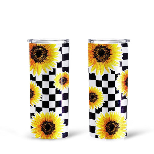 Checkerboard Sunflower Tall Glitter Tumbler Custom Pattern