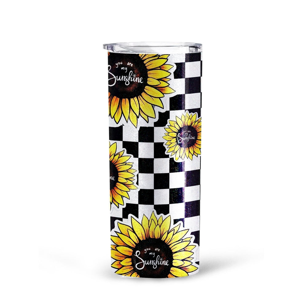 Checkerboard Sunflower Tall Glitter Tumbler Custom You Are My Sunshine