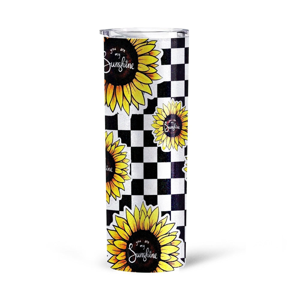 Checkerboard Sunflower Tall Glitter Tumbler Custom You Are My Sunshine