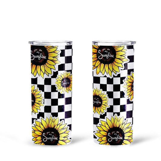 Checkerboard Sunflower Tall Glitter Tumbler Custom You Are My Sunshine