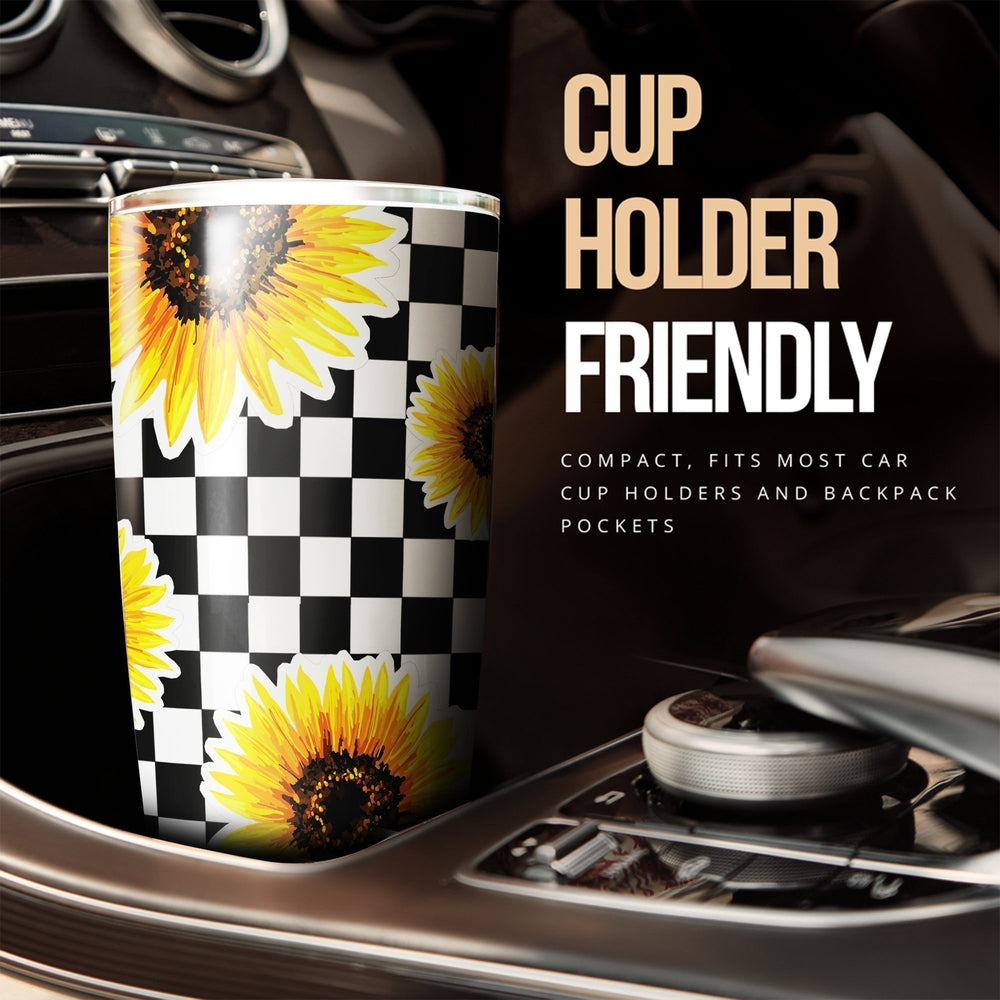 Checkerboard Sunflower Tumbler Stainless Steel Custom Car Accessories