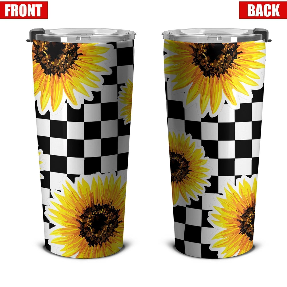 Checkerboard Sunflower Tumbler Stainless Steel Custom Car Accessories