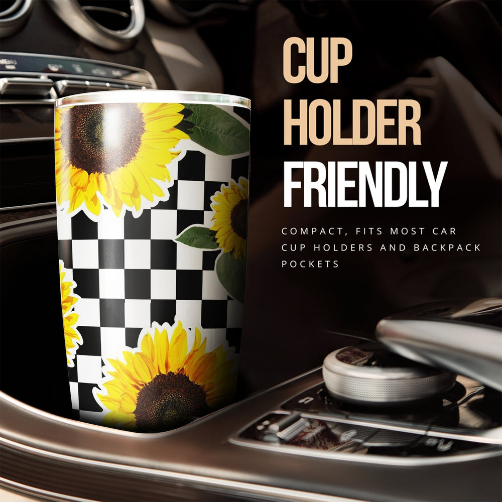 Checkerboard Sunflower Tumbler Stainless Steel Custom