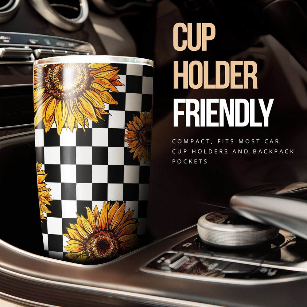 Checkerboard Sunflower Tumbler Stainless Steel Custom Interior