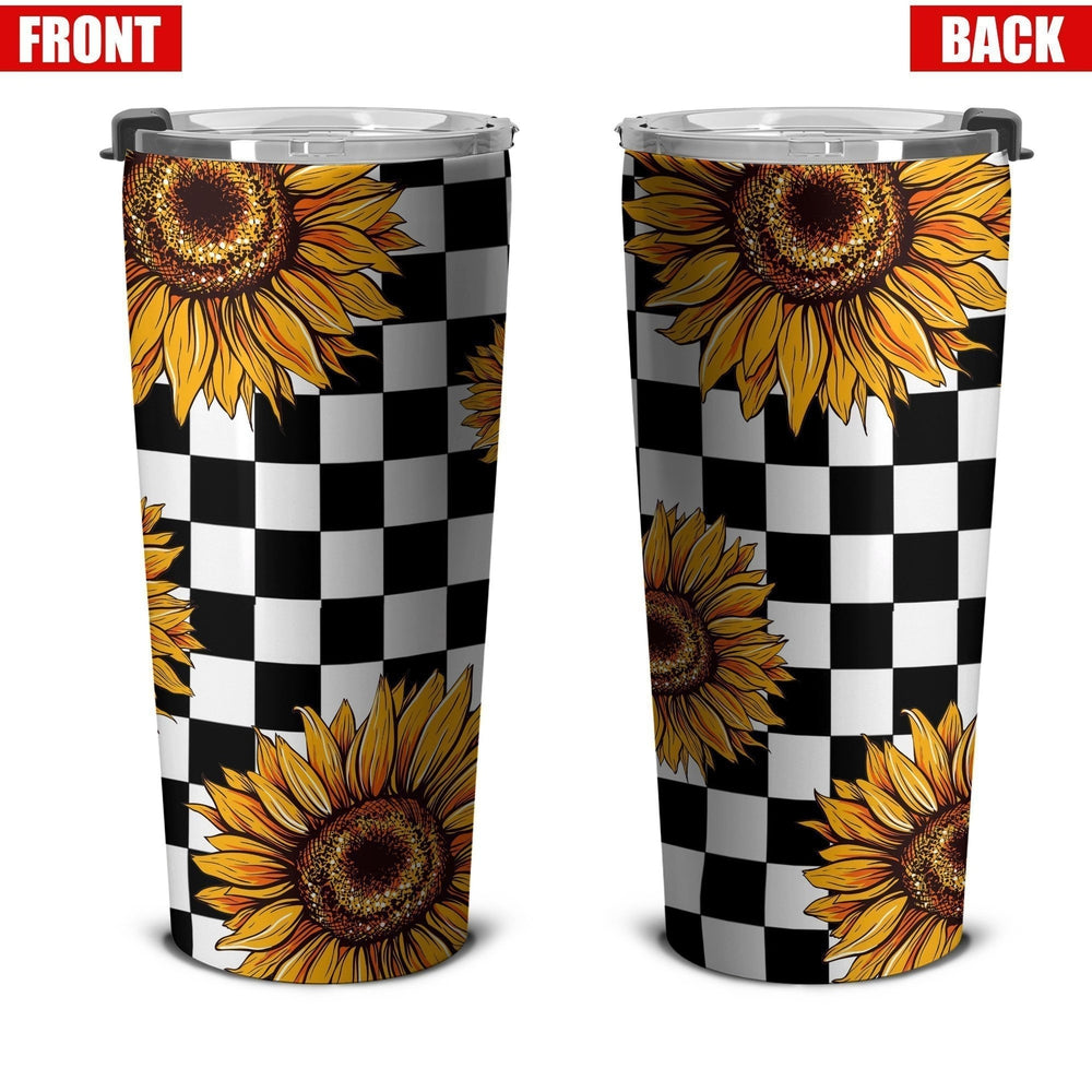 Checkerboard Sunflower Tumbler Stainless Steel Custom Interior