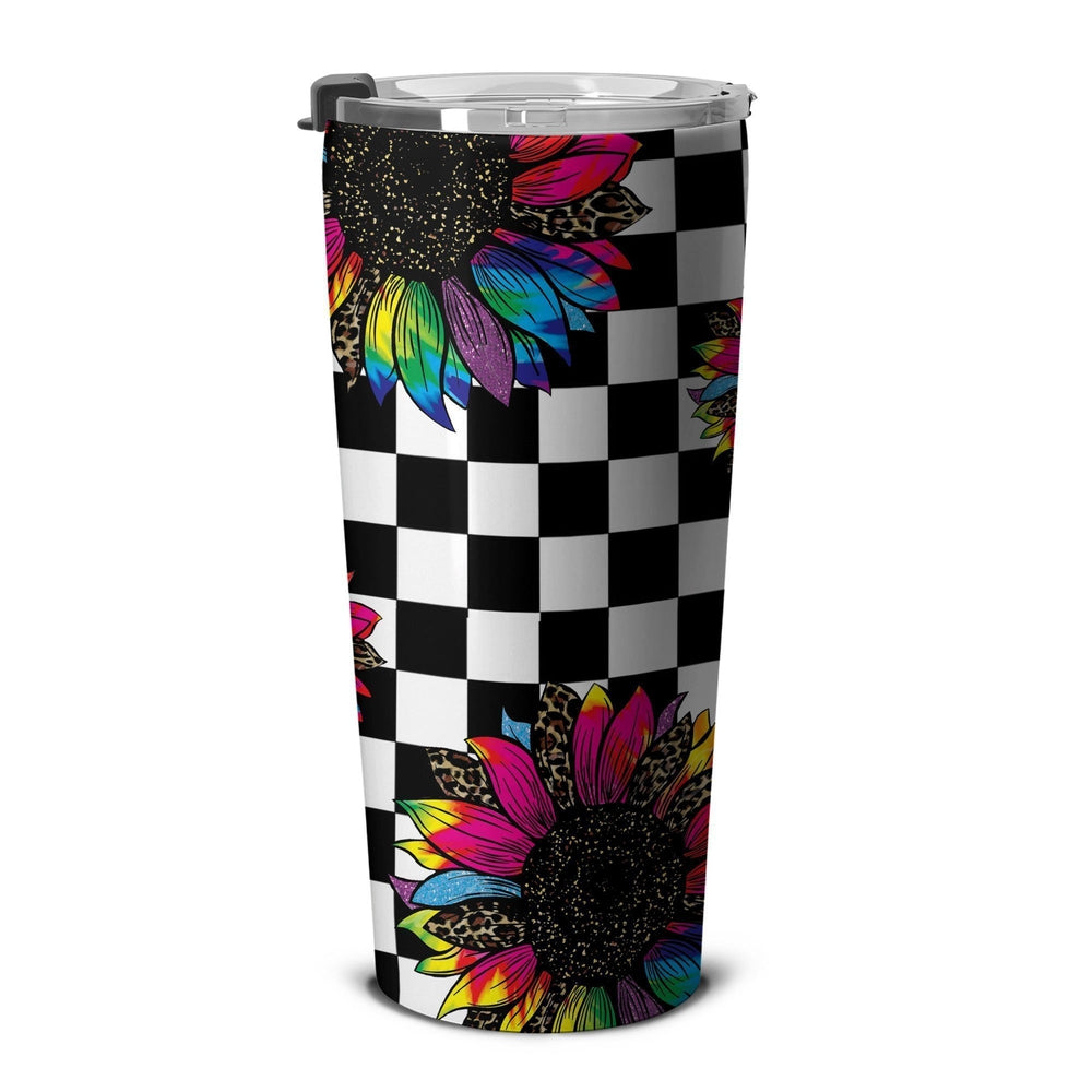 Checkerboard Sunflower Tumbler Stainless Steel Custom Leopard