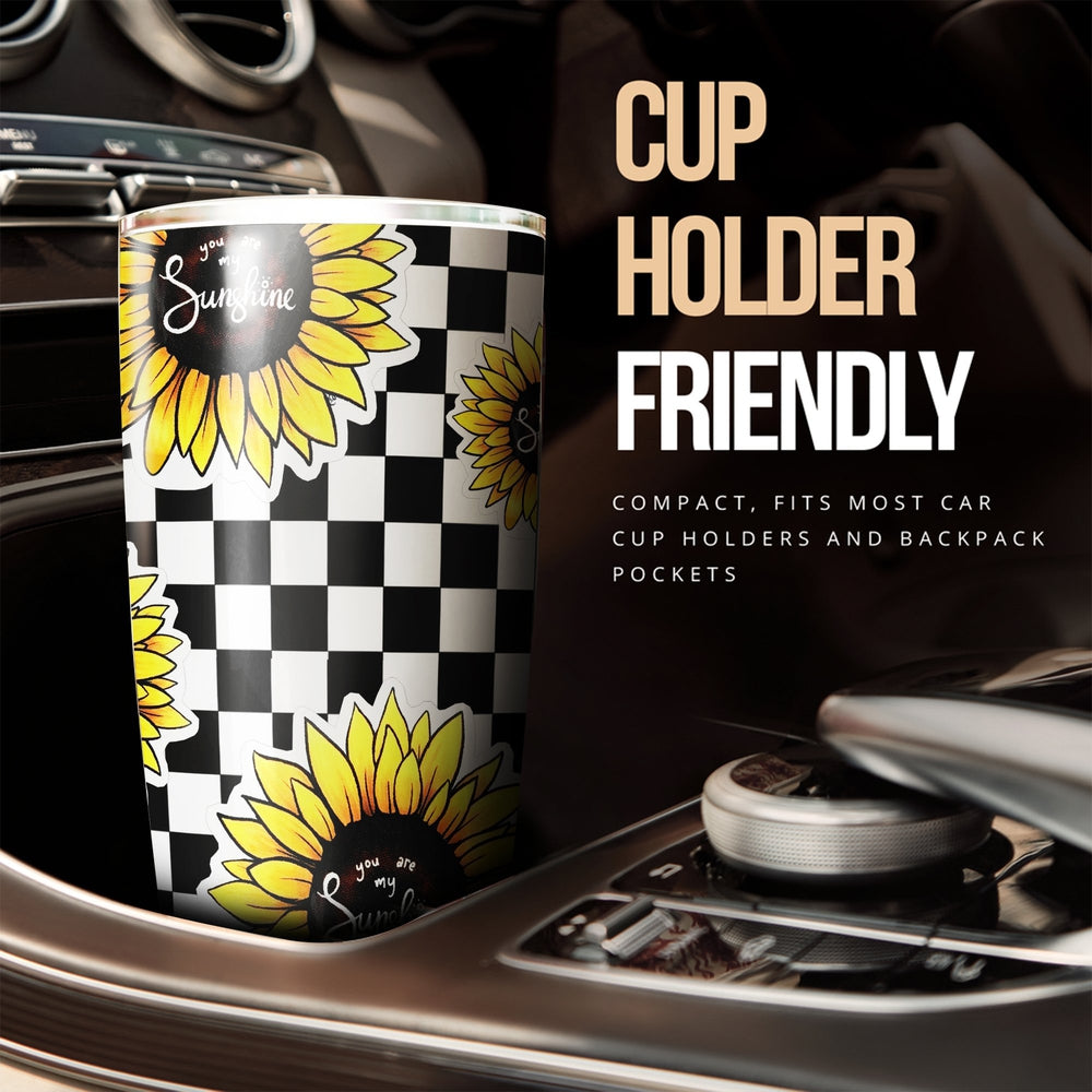 Checkerboard Sunflower Tumbler Stainless Steel Custom You Are My Sunshine