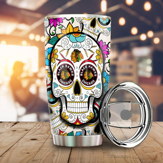 Chicago Blackhawks Tumbler Cup Custom Sugar Skull Car Accessories