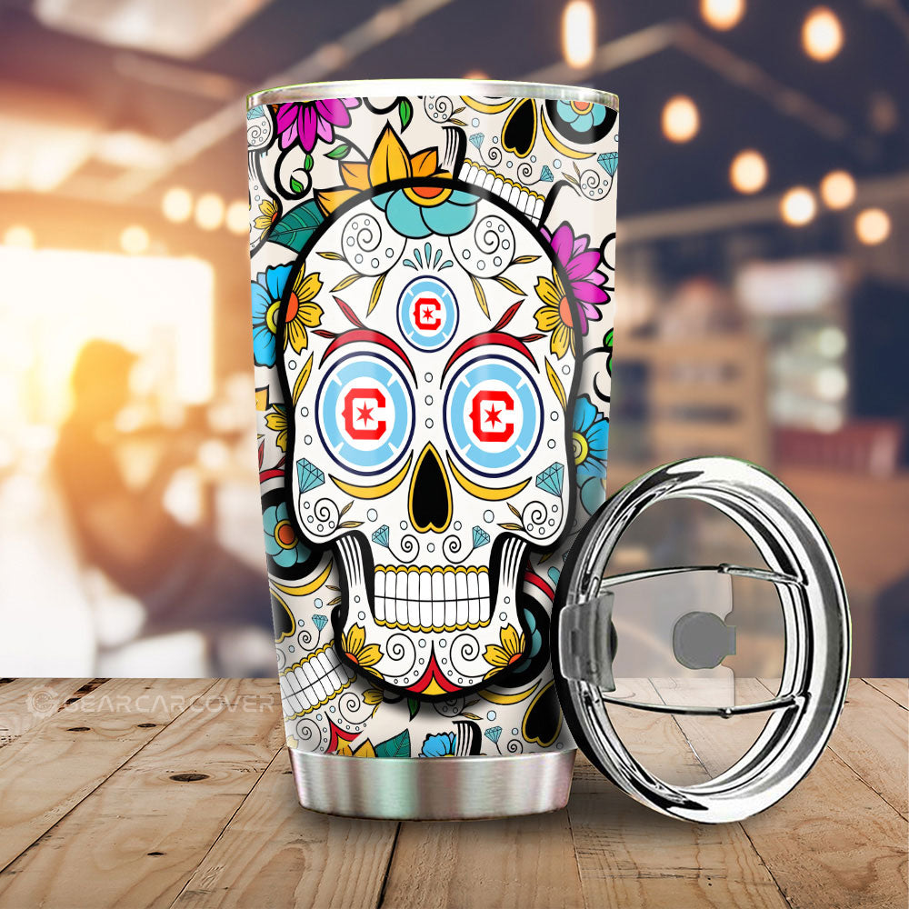 Chicago Fire FC Tumbler Cup Custom Sugar Skull Car Accessories