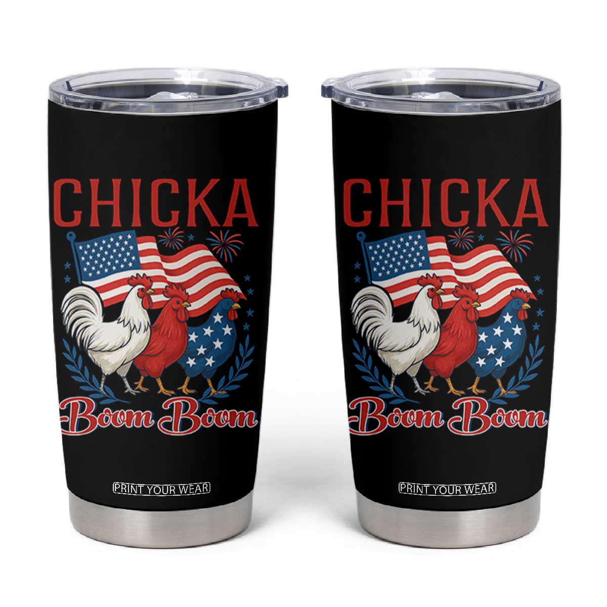 Chicka Boom Boom Patriotic Chicken Tumbler Cup Funny Patriotic 4th of July Red White and Blue Farm TS02