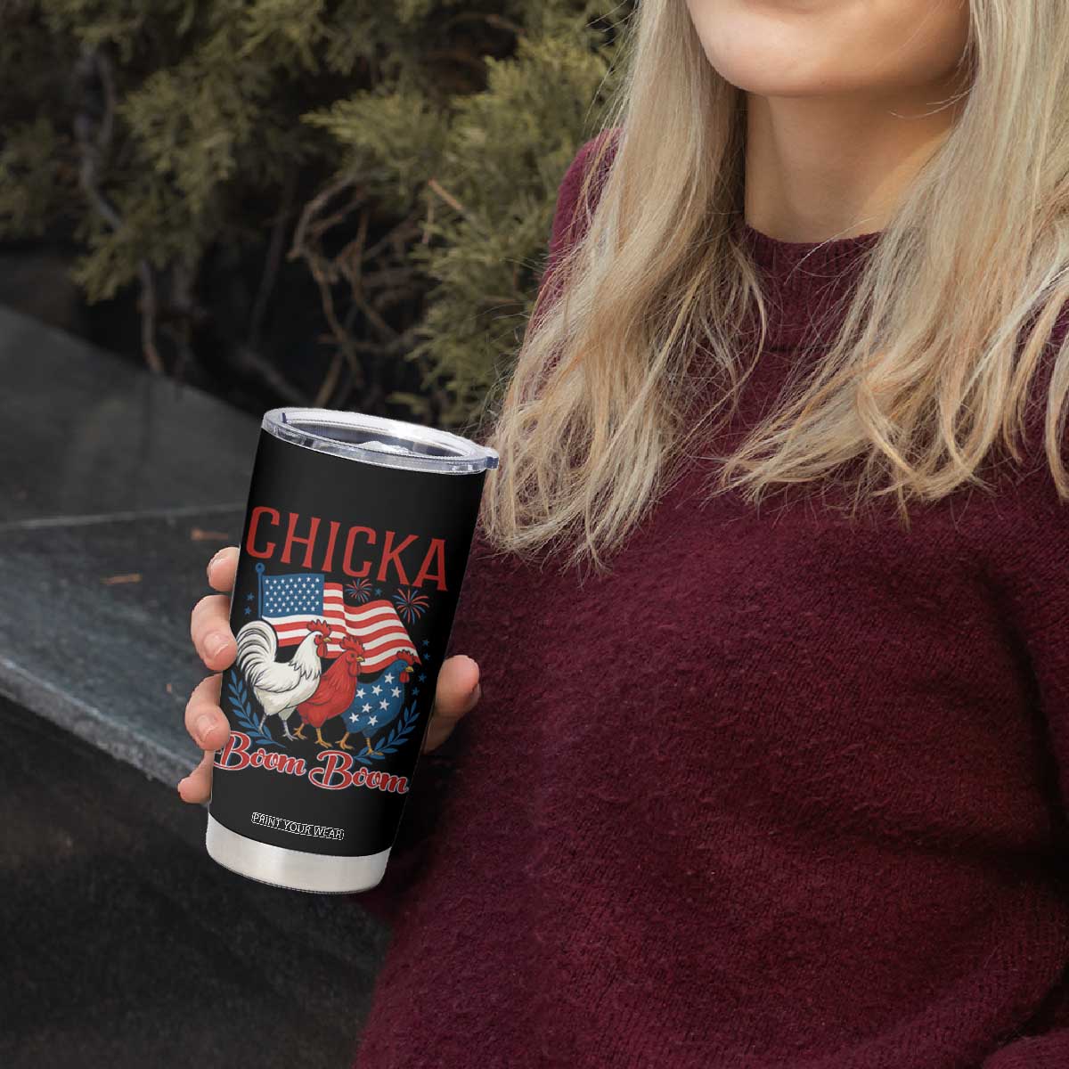 Chicka Boom Boom Patriotic Chicken Tumbler Cup Funny Patriotic 4th of July Red White and Blue Farm TS02