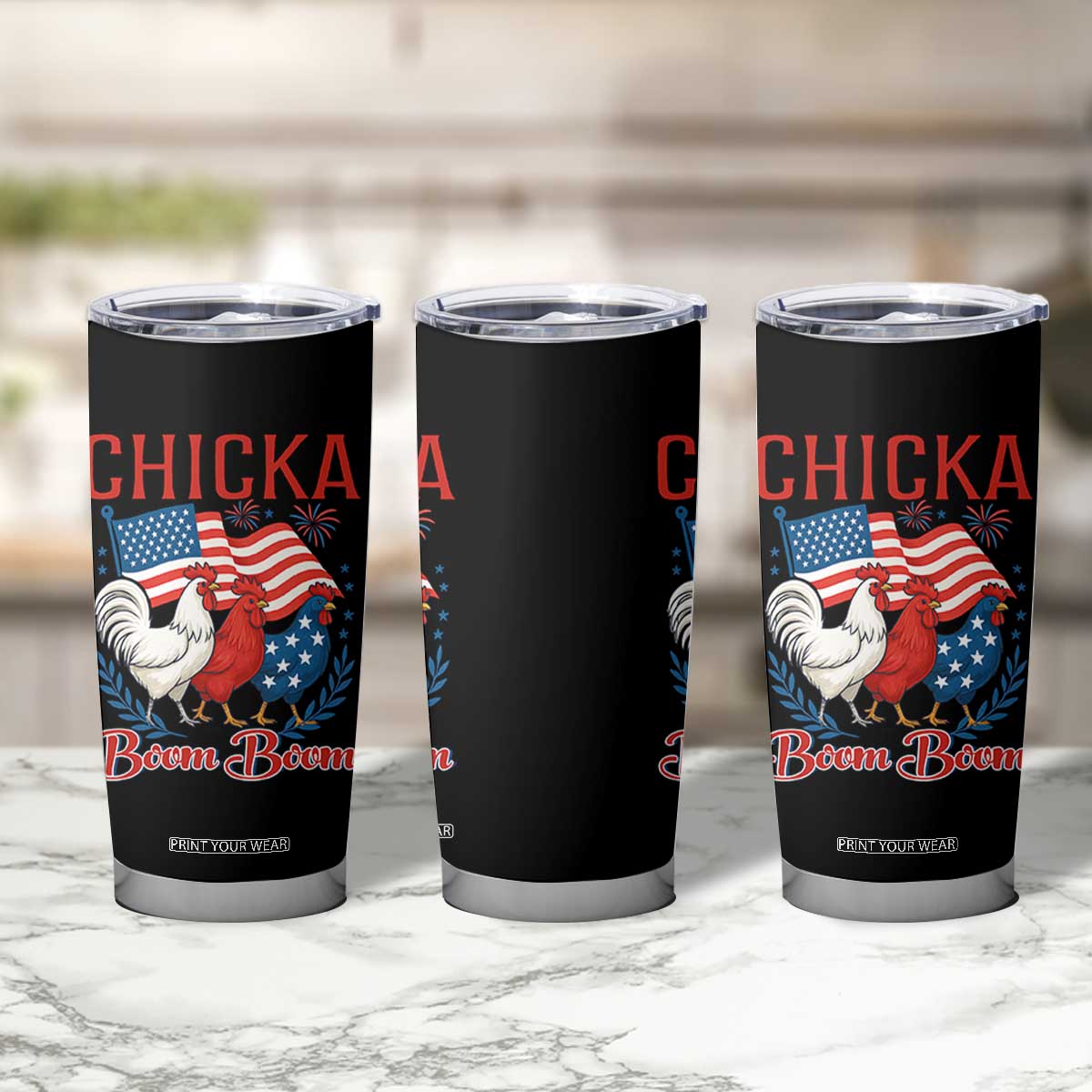 Chicka Boom Boom Patriotic Chicken Tumbler Cup Funny Patriotic 4th of July Red White and Blue Farm TS02