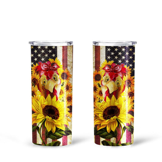 Chicken Sunflower Tall Tumbler Cup Custom American Flag Accessories