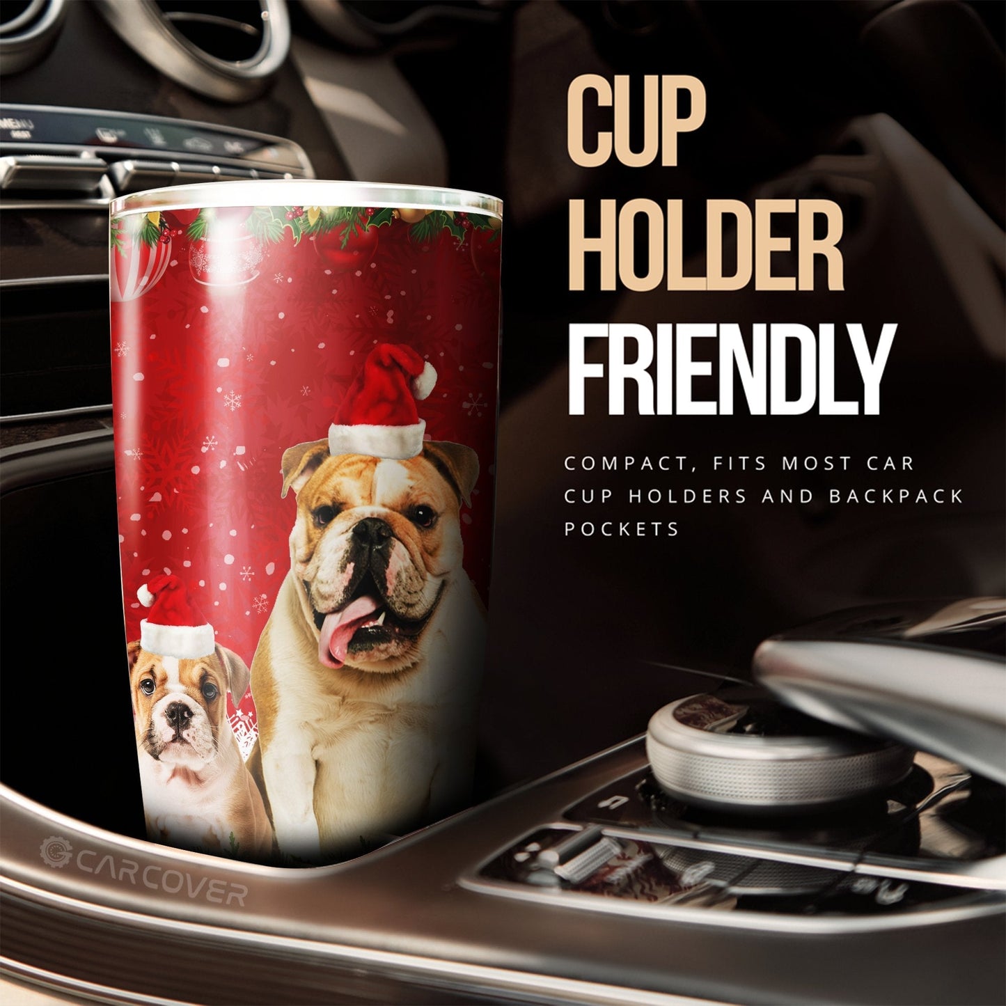 Christmas Bulldogs Tumbler Cup Custom Car Interior Accessories For Dog Lovers