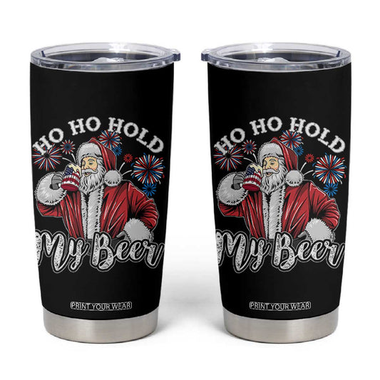 Christmas In July Tumbler Cup Ho Ho Hold My Beer Summer Santa USA Flag 4th Of July TS11