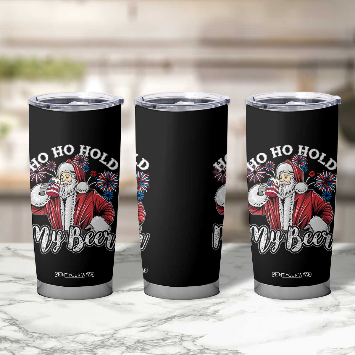 Christmas In July Tumbler Cup Ho Ho Hold My Beer Summer Santa USA Flag 4th Of July TS11