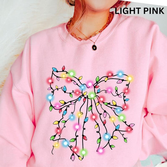 Christmas Lights #3 Bow Crewneck, Christmas Bow Sweatshirt, Holiday Christmas Sweatshirt, Winter Season Graphic, Casual Cotton Crewneck, Polyester, Oversized