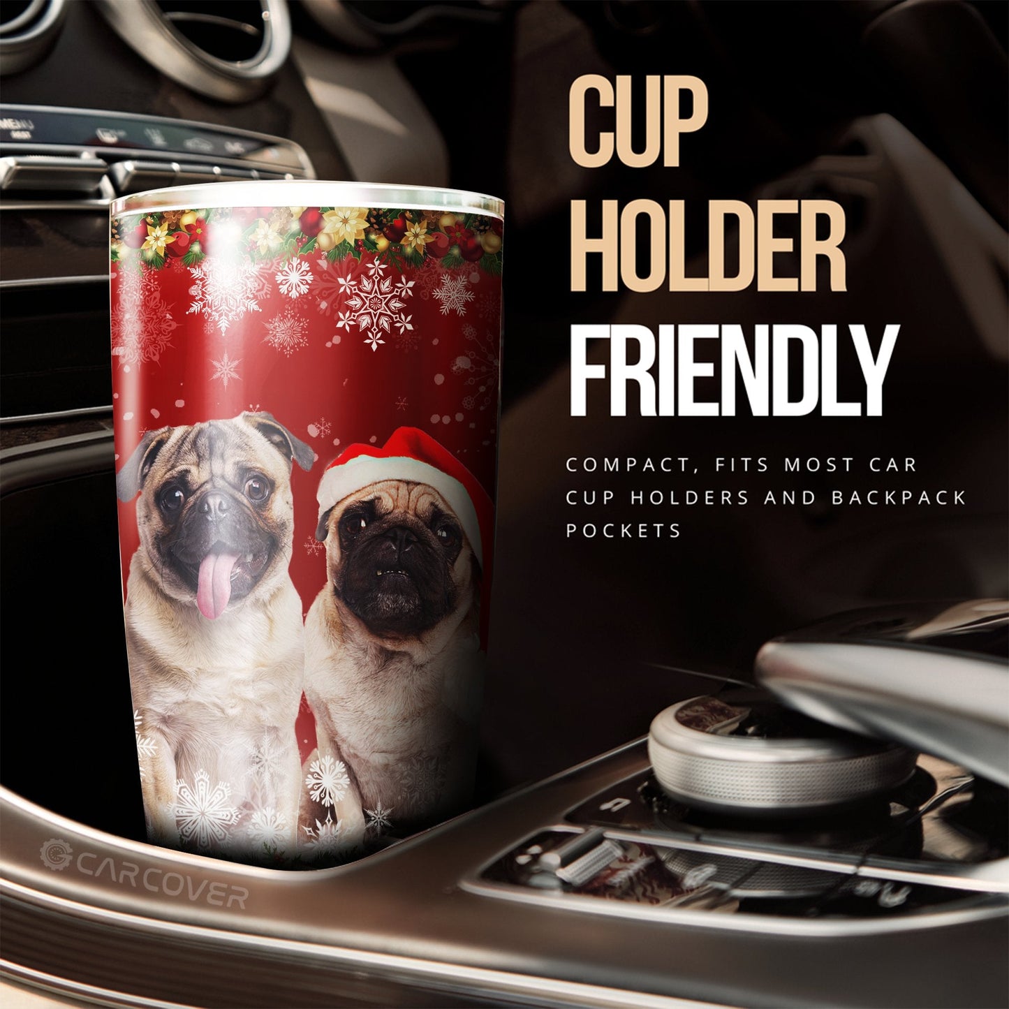 Christmas Pugs Tumbler Cup Custom Car Interior Accessories