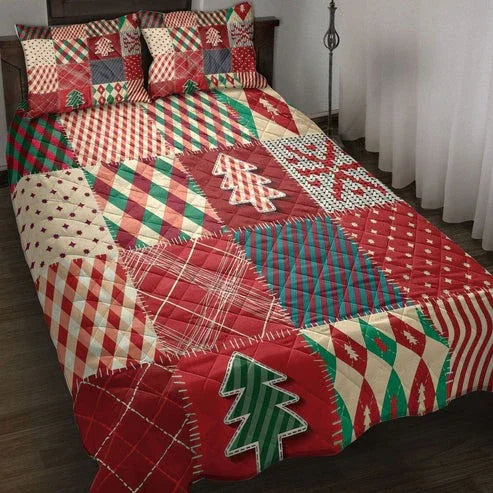 Personalized Christmas Quilting Red Plaid Christmas Holidays 3-Piece Quilt Bedding Set With Pillowcases