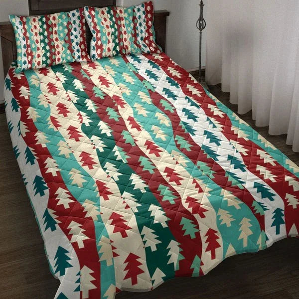 Personalized Christmas Tree Coloful Christmas 3-Piece Quilt Bedding Set With Pillowcases