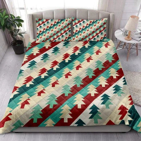 Personalized Christmas Tree Coloful Christmas Holiday Seasons 3-Piece Quilt Bedding Set With Pillowcases