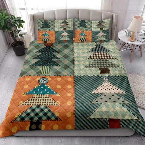 Personalized Christmas Tree Plaid Christmas 3-Piece Quilt Bedding Set With Pillowcases