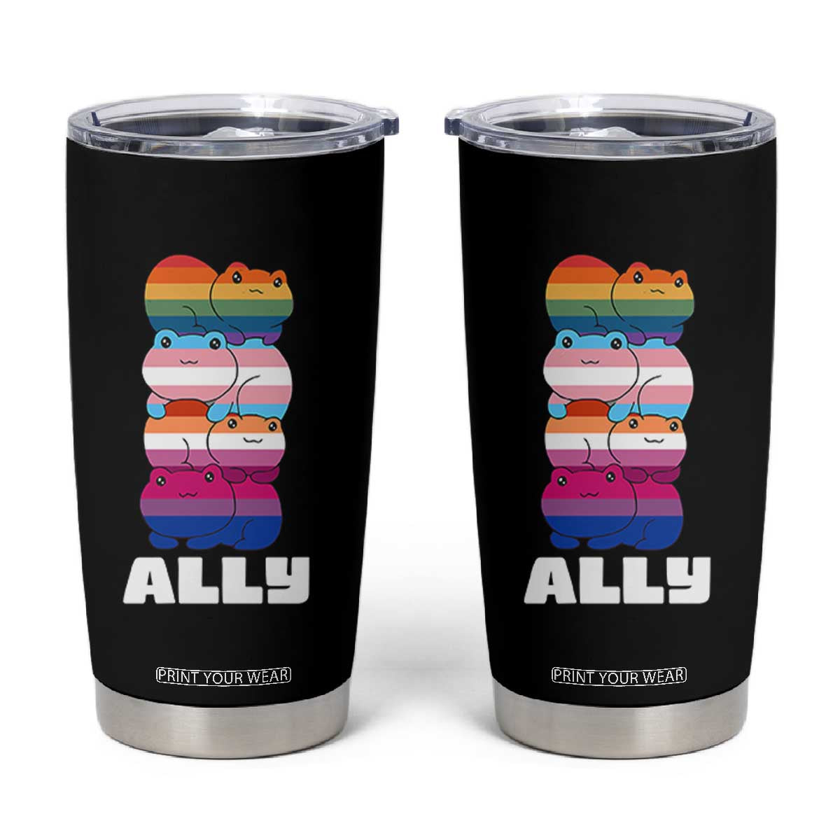 Colorful LGBTQ+ Ally Frogs Stack Tumbler Cup Kawaii Gay Pride Support TS02