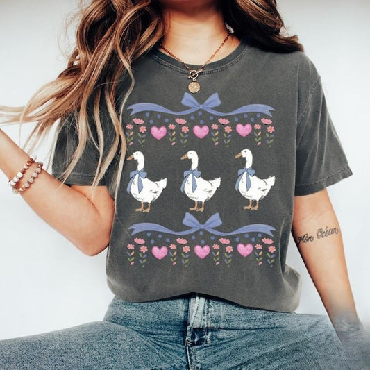 Colorful Vintage Original 1980s Blue Ribbon Goose Shirt, Retro Goose With Hearts Tshirt, Funny Retro Shirt, Graphic Tee Top Womenswear