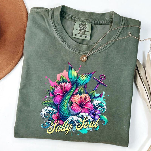 Comfort Colors Salty Soul Mermaid T-Shirt, Sassy Summer Shirt, Beach Vibes T-Shirt, Summer Vibes Tee, Retro Beach Shirt, Tropical Escape T-Shirt