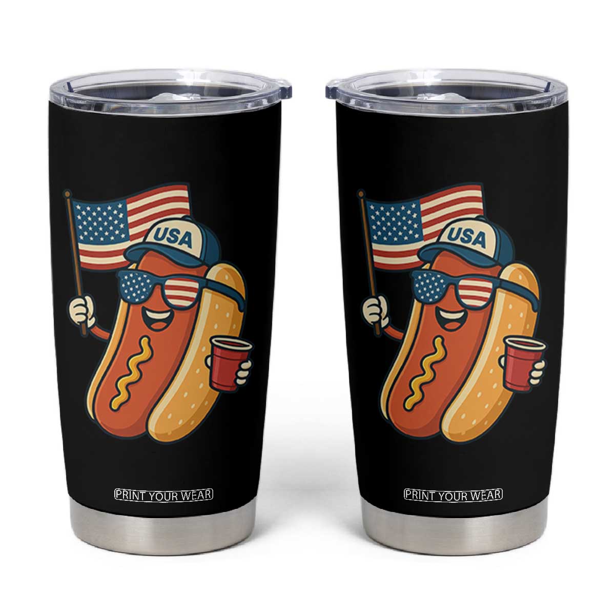 Cool Patriotic Hot Dog Tumbler Cup Funny 4th of July Cookout 4th of July American Flag TS02