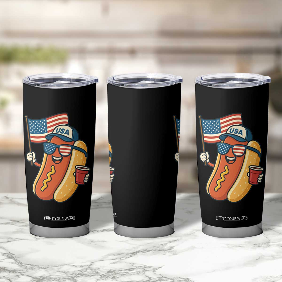 Cool Patriotic Hot Dog Tumbler Cup Funny 4th of July Cookout 4th of July American Flag TS02