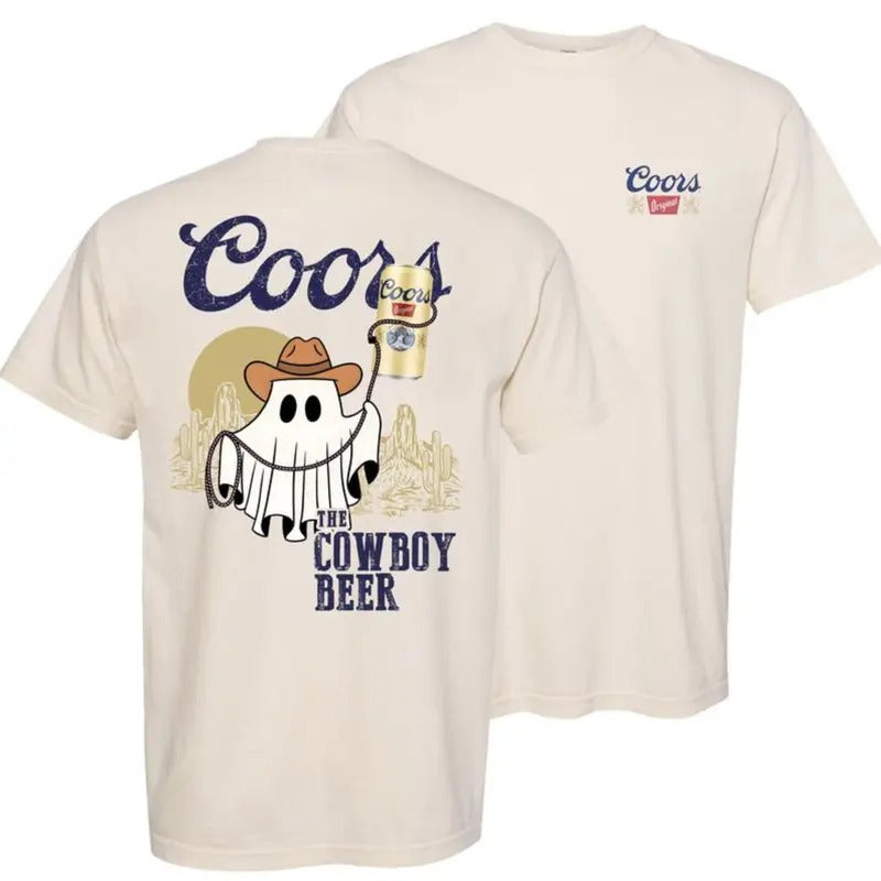 Coors Original Cowboy Beer Unisex T-shirt, Coors Banquet Shirt, Halloween Cute Ghost, Cowboy Ghost Coors Shirt, Beer Lover Shirt, Tee Print