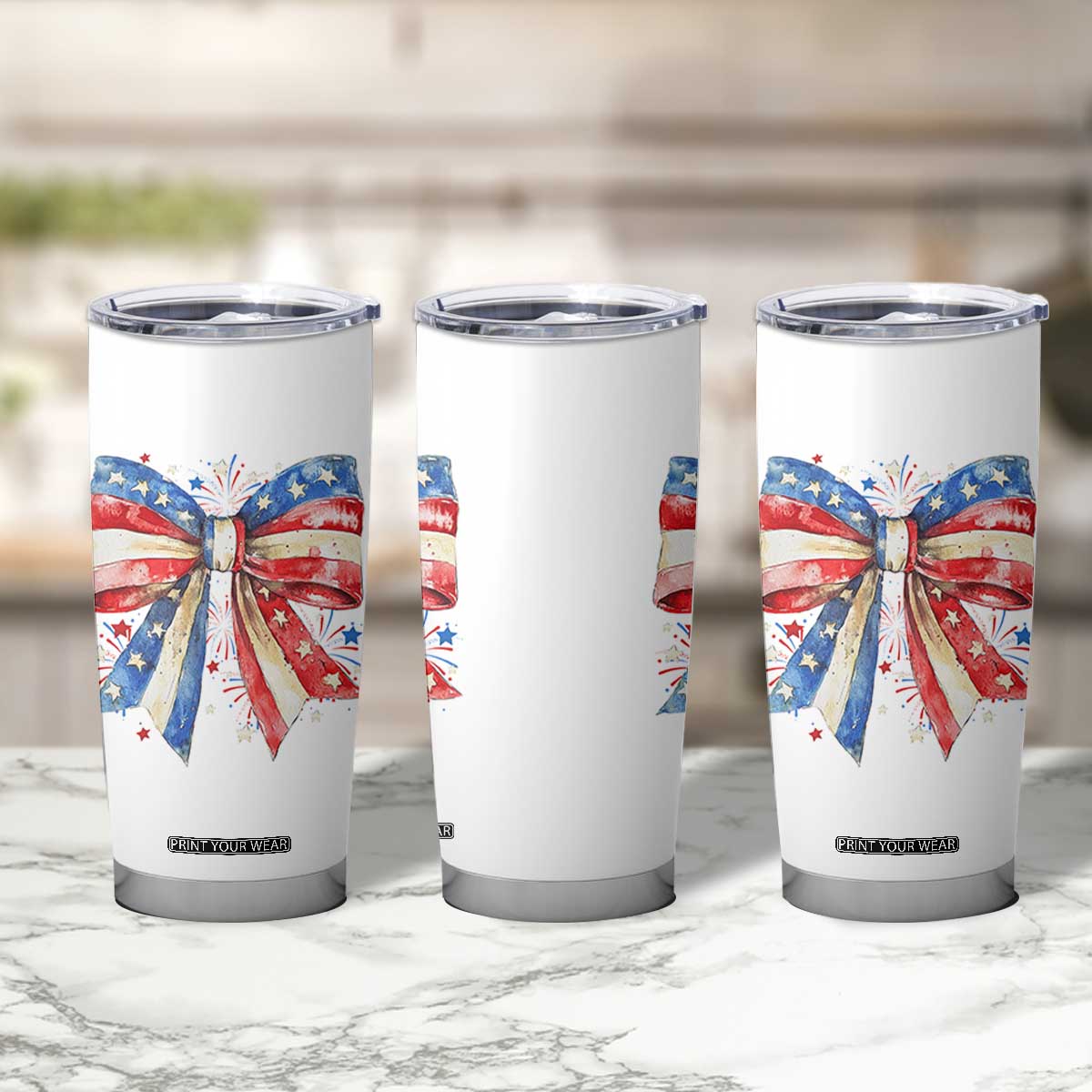 Coquette 4th Of July Tumbler Cup USA Bow American Flag Red White and Blue TS10