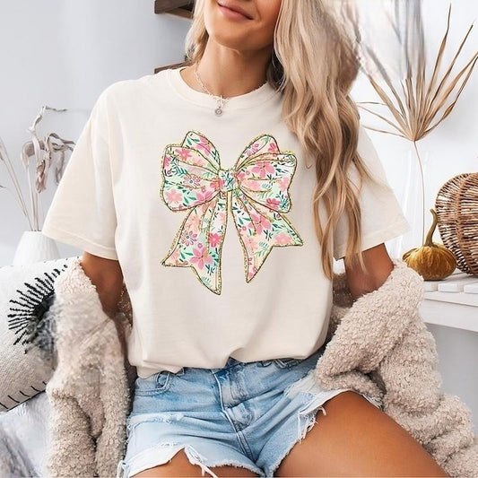 Coquette Bow Tshirt, Floral Bow Tee, Coquette Aesthetic Soft Girl Era Tshirt ,Girlie Girl Shirt Ribbon Shirt Gift, Oversized Top Womenswear Casual